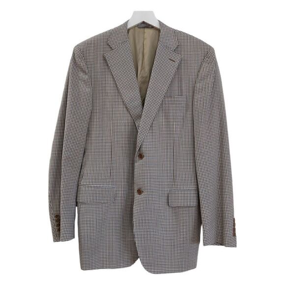 LIKE NEW CANALI Italy Men's 100% Wool Plaid Check Brown Two Button Blazer Sz 52L - Picture 1 of 13